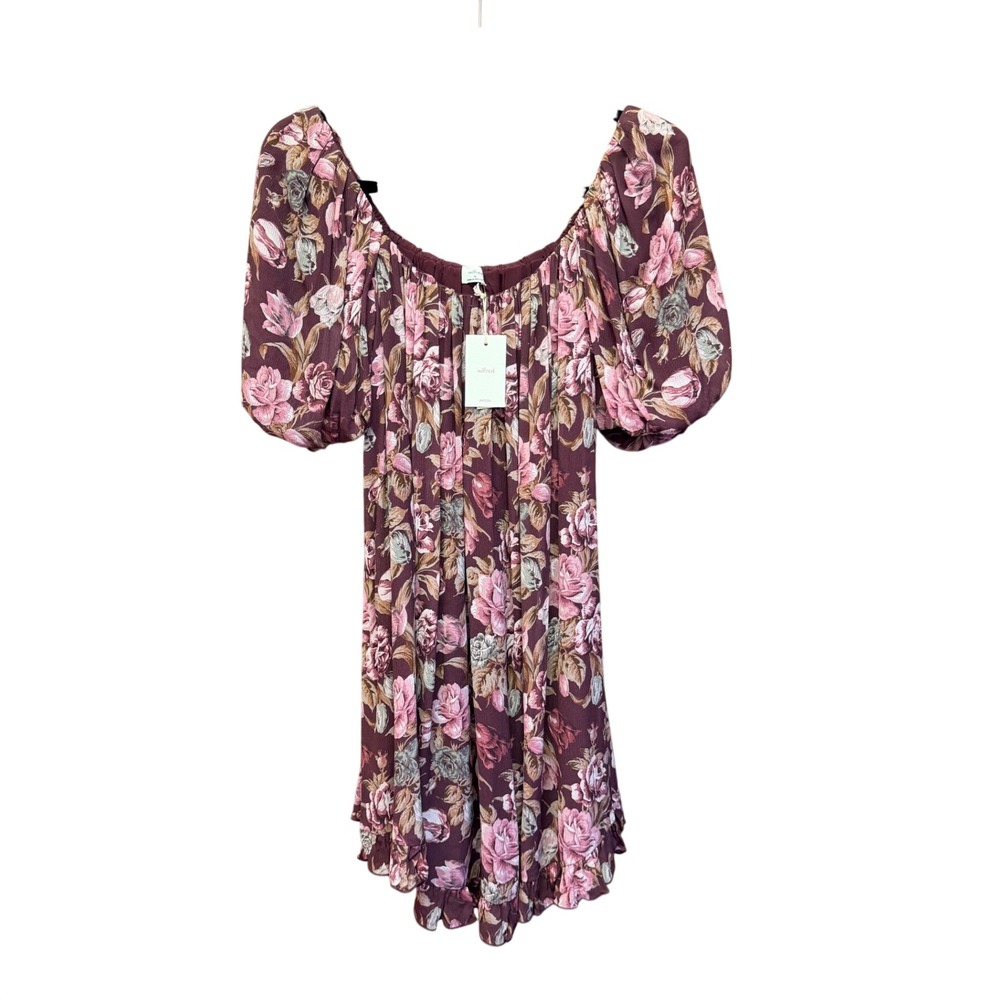 NWT Wilfred Aritzia Sunset Mini  Cordovan Frozen Berry Floral Puff Sleeve M